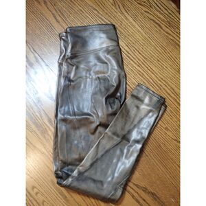 Spanx Faux Leather Gold Foil Moto Leggings Large Compression High Waist